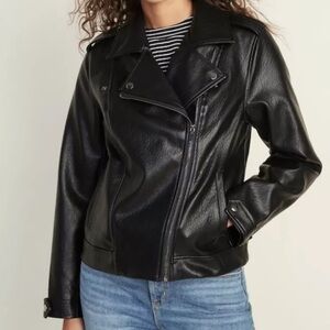Old Navy Faux Leather Moto Jacket Womens Size 3X Black Zip Front Biker Soft